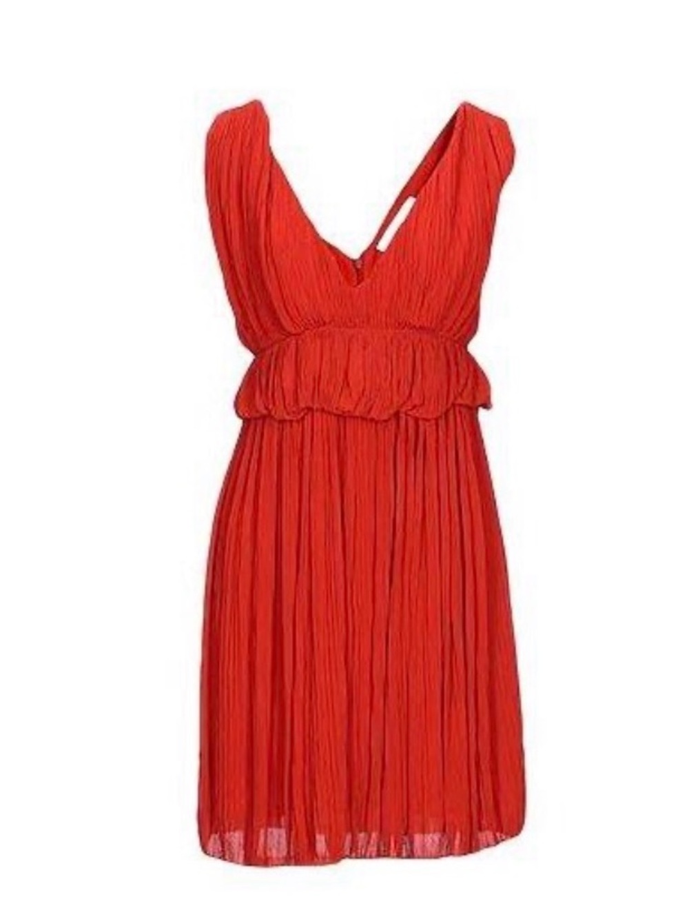 Chloe Roobos Orange Pleated V-Neck Midi Dress